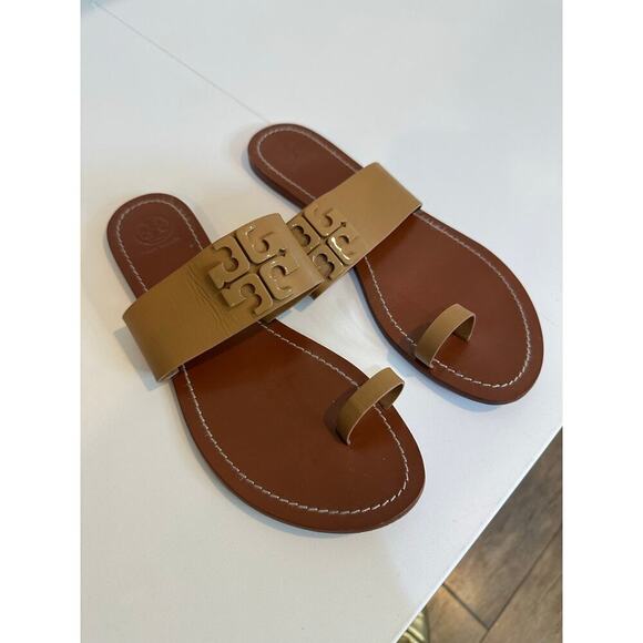 Tory Burch Women's Beige Brown 'Lowell 2' Flat Slide Sandals Size 11 - Picture 2 of 7